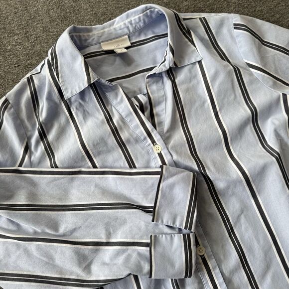 J. Jill Side-button Stepped-hem Tunic Shirt Top Blue Striped Women’s S Boyfriend - Picture 6 of 9